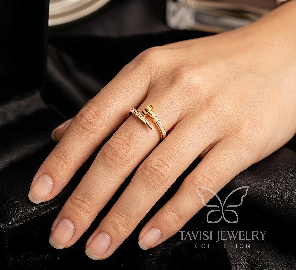 Gold Nail Design CZ Ring – premium anti tarnish luxury jewellery by Tavisi Jewelry