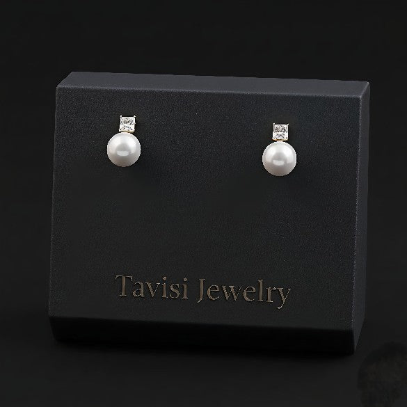 Tavisi gold pearl AD stud drop earrings in 22k gold plated premium alloy for women