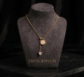 Gold Smiley Pendant Necklace with Heart Crystal Drop 316L Surgical Steel - Tavisi Jewelry Collection