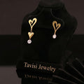 Tavisi heart drop hoop earrings with AD stones and 22k gold plated anti tarnish stainless steel finish for women