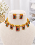 Ishani green and ruby traditional necklace set with matching earrings