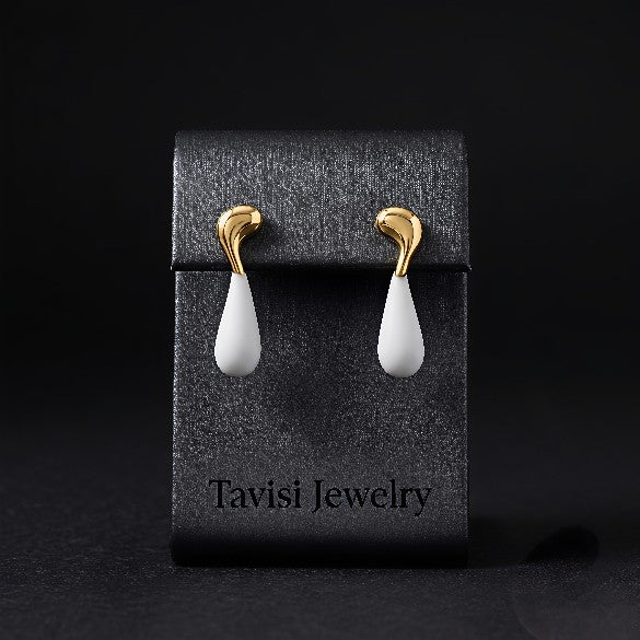 Tavisi ivory drop gold hoop earrings with 22k gold plated stainless steel finish for women
