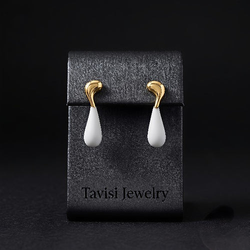 Tavisi ivory drop gold hoop earrings with 22k gold plated stainless steel finish for women