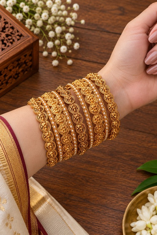 Lakshmi Kasimalai antique gold temple jewellery bangle with traditional coin motifs