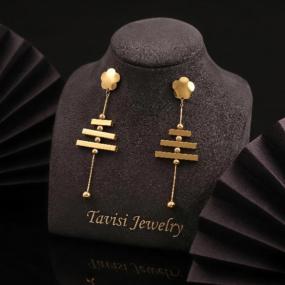 Tavisi layered bar drop hoops earrings with 22k gold plated anti tarnish stainless steel finish for women