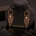 Tavisi leaf drop hoop earrings with 22k gold plated anti tarnish stainless steel finish for women