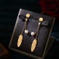 Tavisi leaf pearl hanging earrings with pearl stones and 22k gold plated anti tarnish stainless steel finish for women