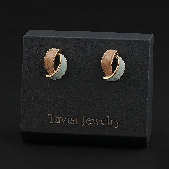 Tavisi Luna Rose curve earrings with 22k gold plated alloy dual tone finish for women