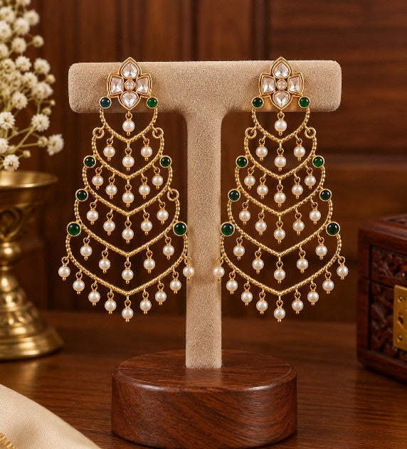 Meher red Kundan Pearl dangler earrings with white pearl drops