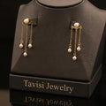 Tavisi multi pearl chain drop earrings with 22k gold plated anti tarnish stainless steel finish for women