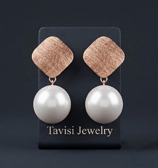 Tavisi Naira pearl charm earrings with 22k gold plated alloy finish for women