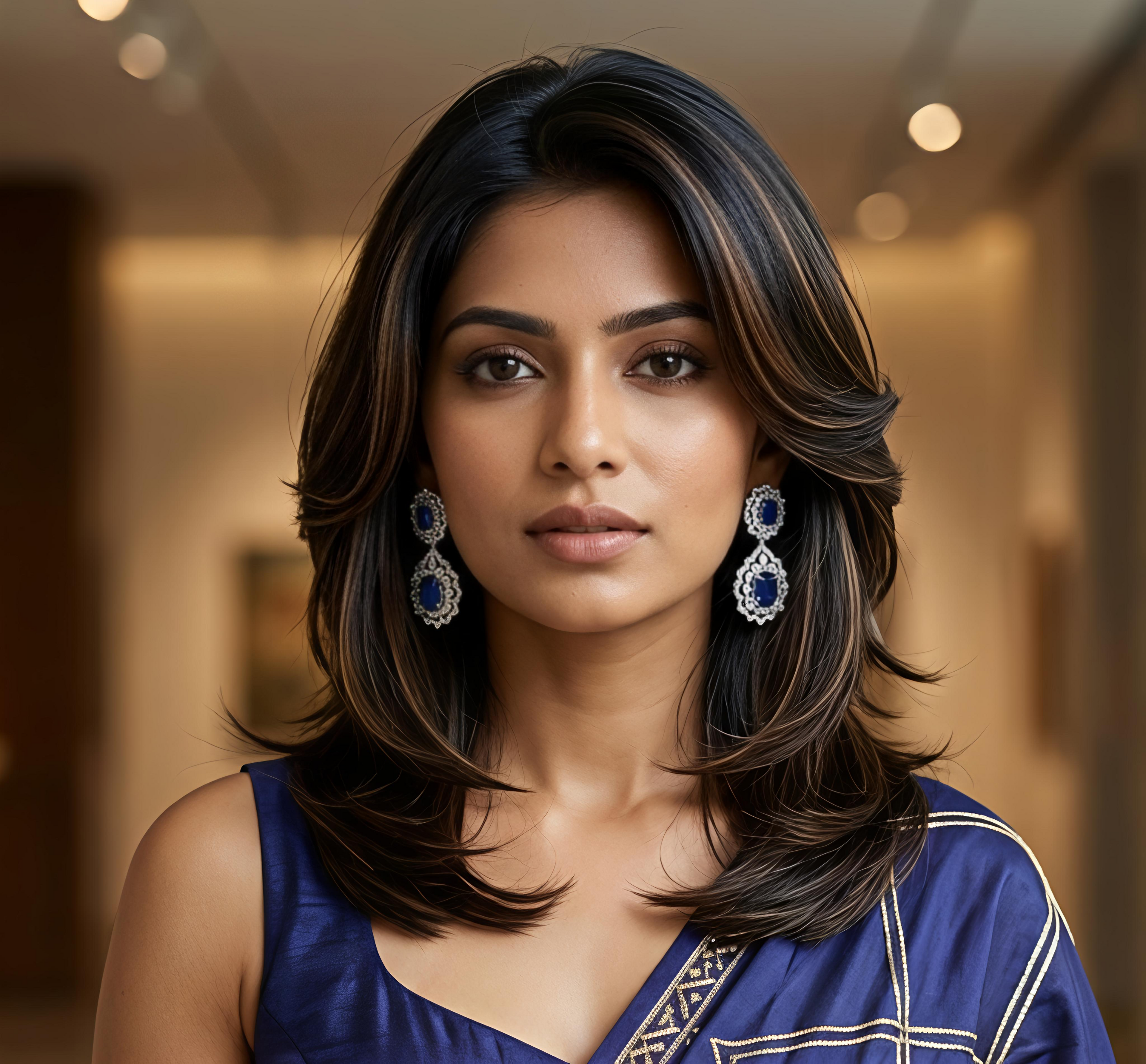 Detailed view of Tavisi Nayra Blue Royale AD Statement Earrings with sparkling American Diamond stones and Victorian-inspired luxury design.