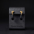 Tavisi Noir drop gold hoop earrings with black accent and 22k gold plated stainless steel finish