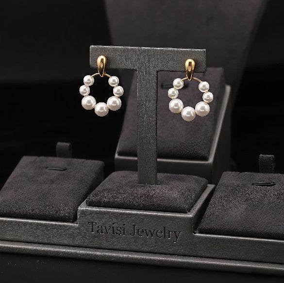 Tavisi pearl circle hoop earrings in 22k gold plated stainless steel for women