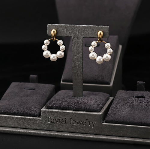 Tavisi pearl circle hoop earrings in 22k gold plated stainless steel for women