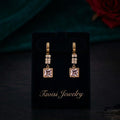 Tavisi square CZ gold drop earrings with cubic zirconia stones and 22k gold plated anti tarnish stainless steel finish for women