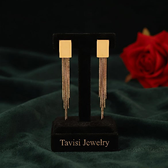 Tavisi tassel chain drop earrings in stainless steel with 22k gold anti tarnish finish for women