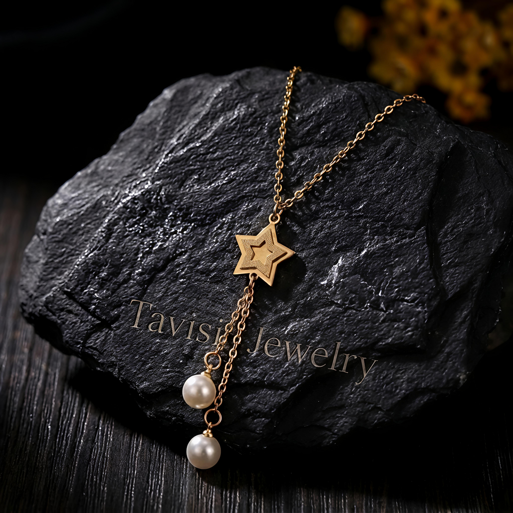 Premium Tavisi 18K gold plated waterproof 316L surgical stainless steel necklace with long lasting pearl shine