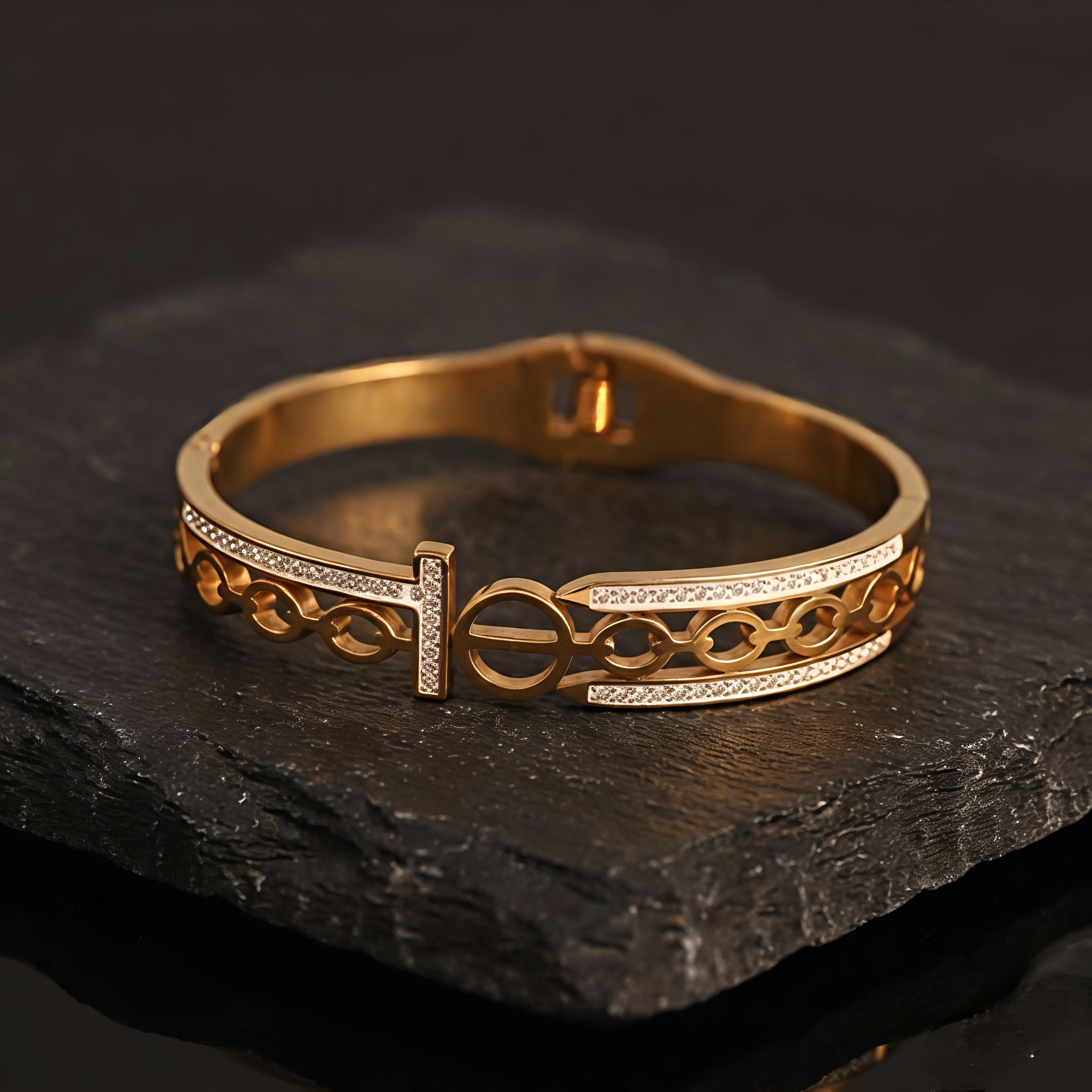 Tavisi Alina gold bracelet with American Diamond stones and long lasting waterproof finish
