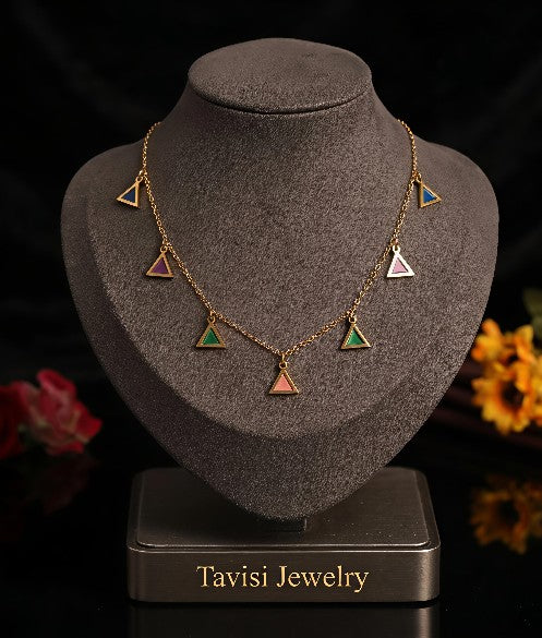 Tavisi Alina Prism Tanmaniya Charm Necklace in 18K gold plated Premium 316L Surgical Grade Stainless Steel anti tarnish finish