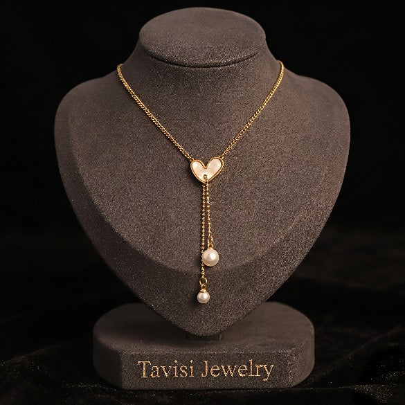 Tavisi Amora Pearl Drop Necklace with Premium 316L Surgical Grade Stainless Steel, 18K gold plated anti tarnish finish
