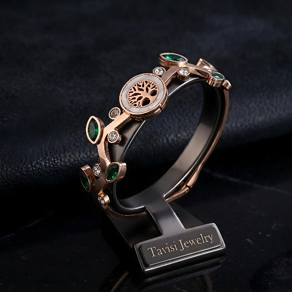 Tavisi Aranya Glow rose gold plated green stone AD anti tarnish bracelet