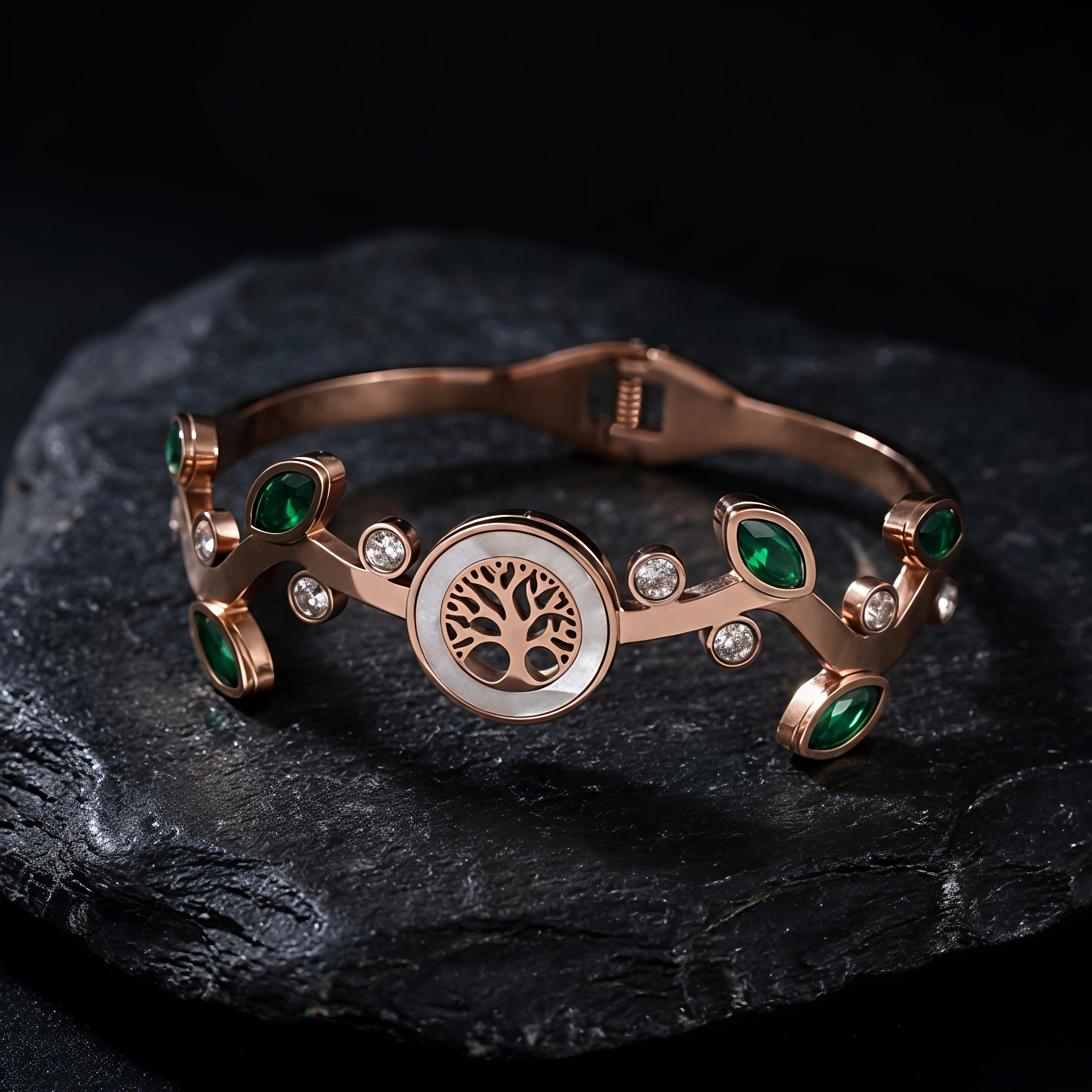Luxury tree design rose gold bracelet with AD stones and long lasting shine by Tavisi
