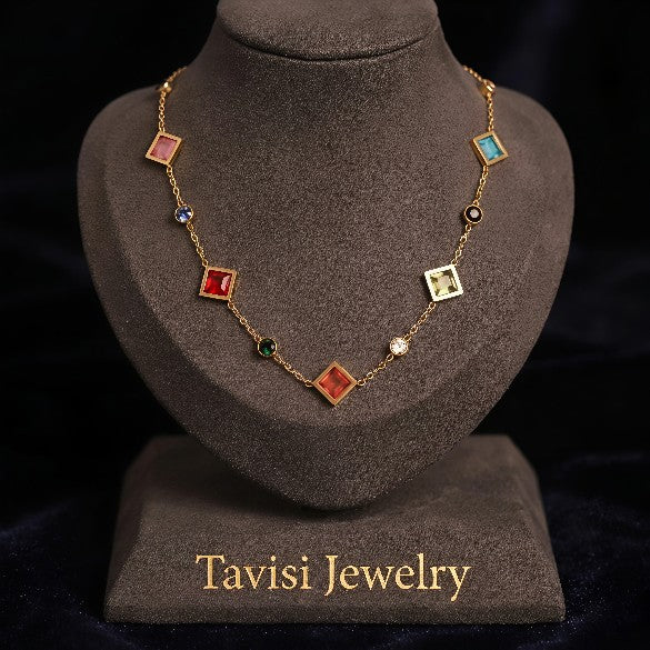 Tavisi Aria Prism Charm Necklace with Premium 316L Surgical Grade Stainless Steel, 18K gold plated anti tarnish finish