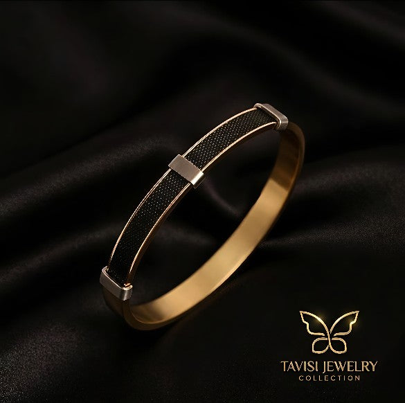 Tavisi premium black and gold 316L stainless steel kada bracelet for men