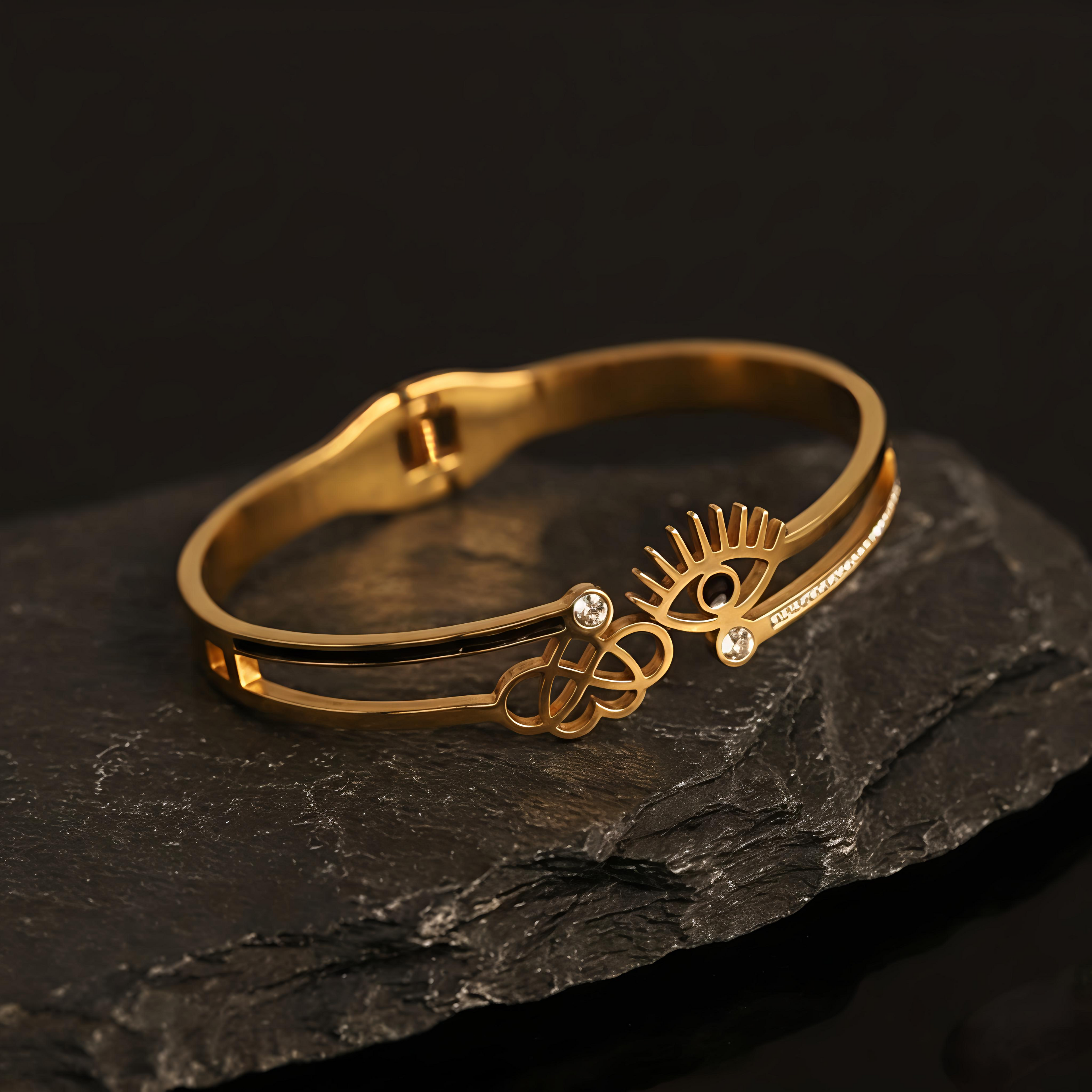 Tavisi gold eye design AD bracelet with waterproof finish and long lasting shine