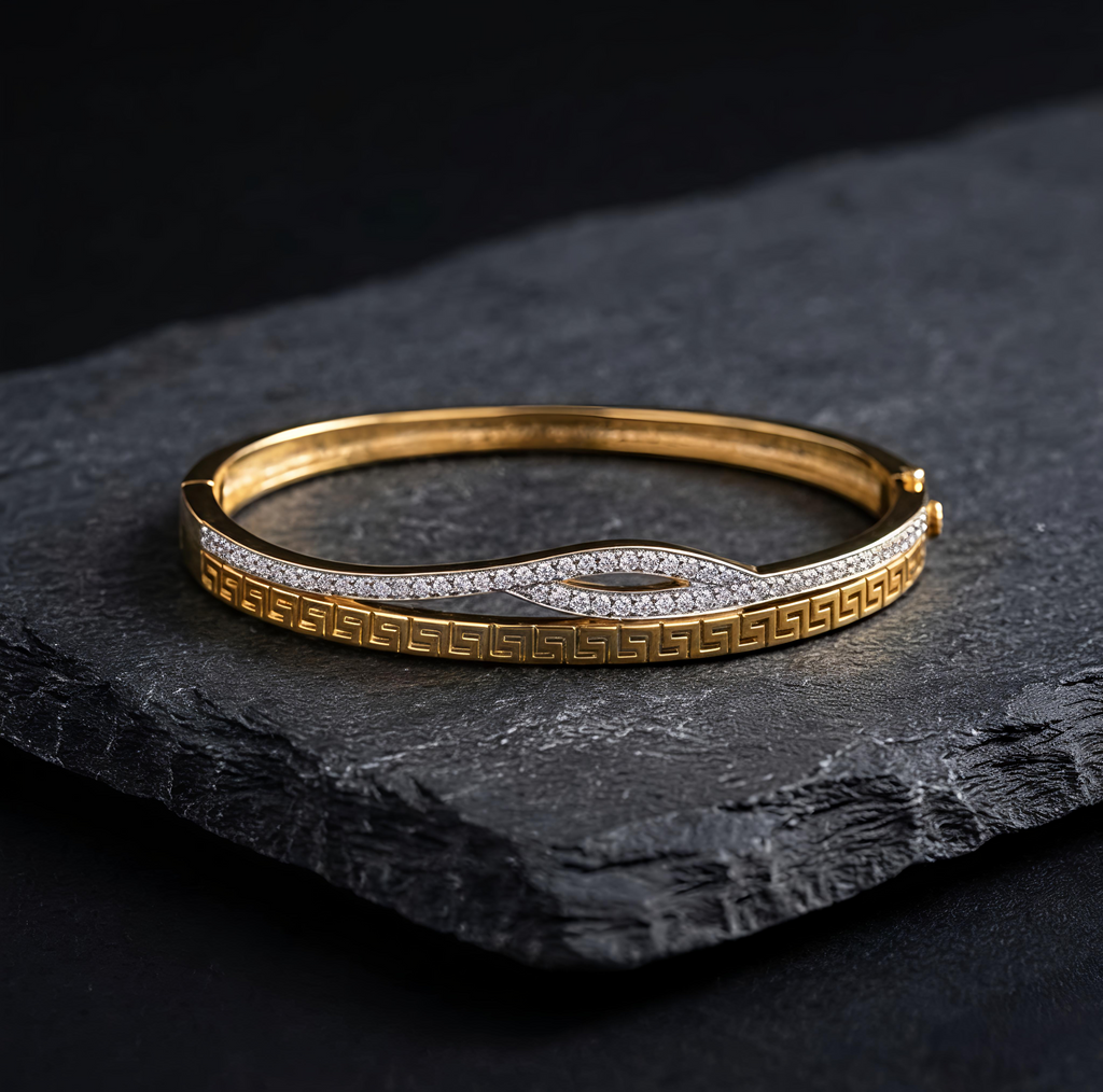 Premium gold AD stone wave bracelet with waterproof long lasting shine by Tavisi