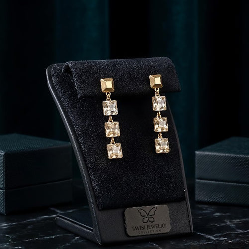 Tavisi Aurora Crystal Cascade earrings with premium CZ crystals and 22K gold plating for women
