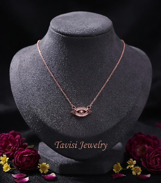 Tavisi Ayra Rose Eye AD Necklace rose gold anti tarnish stainless steel pendant with AD stones

