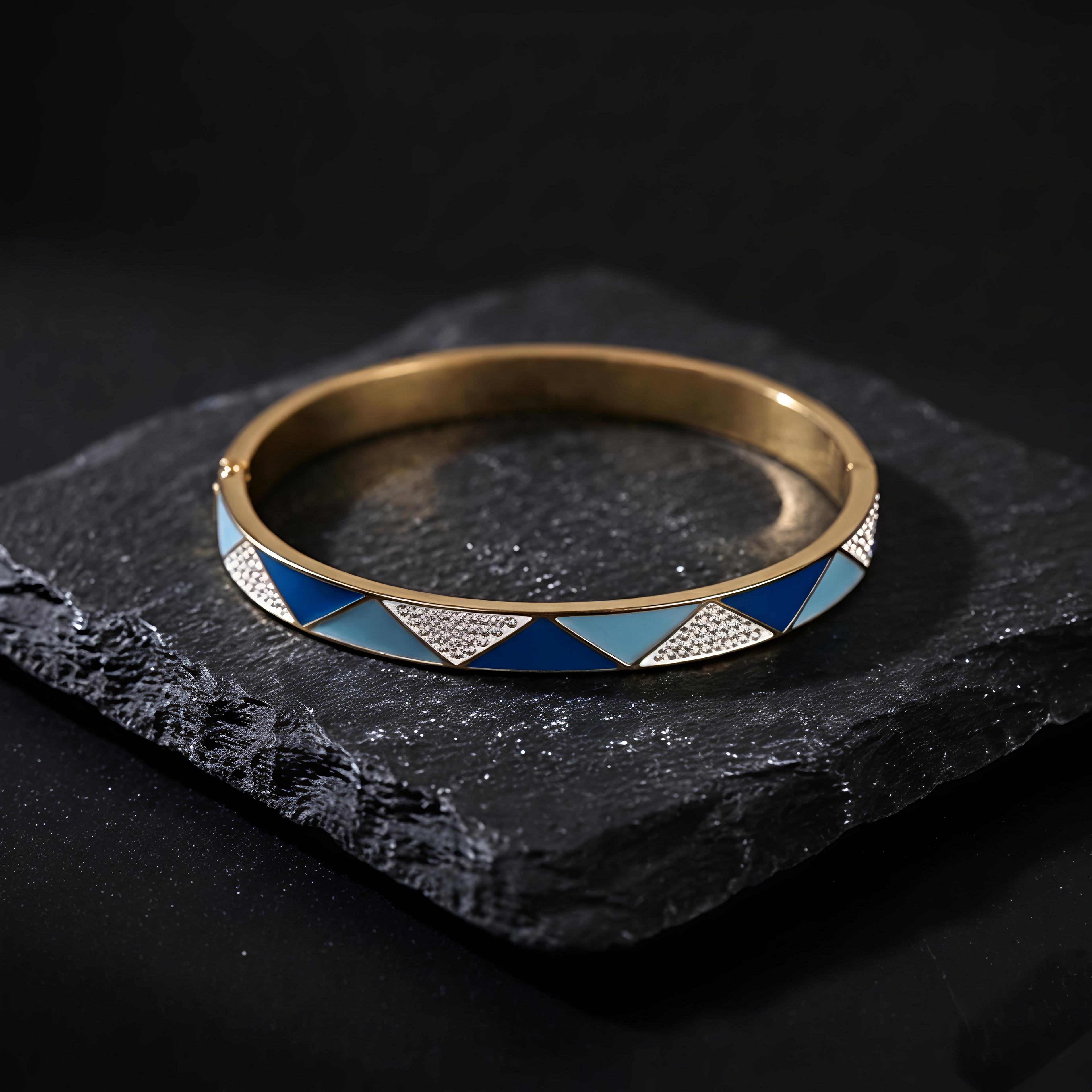 Premium waterproof long lasting blue gold kada bracelet by Tavisi Jewellery