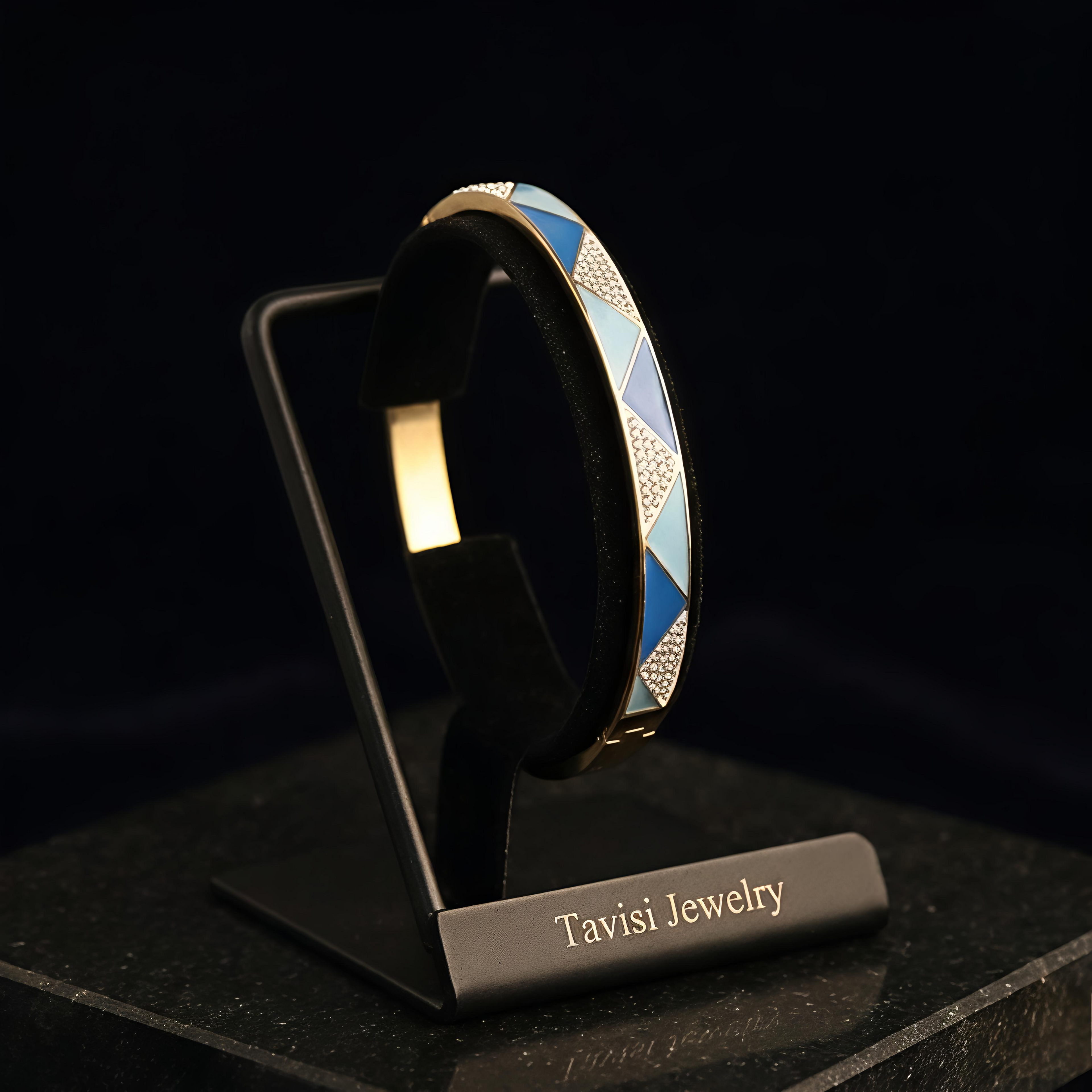 Tavisi Azure Gleam 22K gold plated anti tarnish 316L stainless steel blue kada bracelet for women