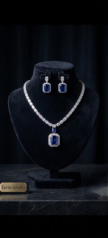 Tavisi Azure Royale AD CZ Necklace Set Premium Brass Casting Jewellery 