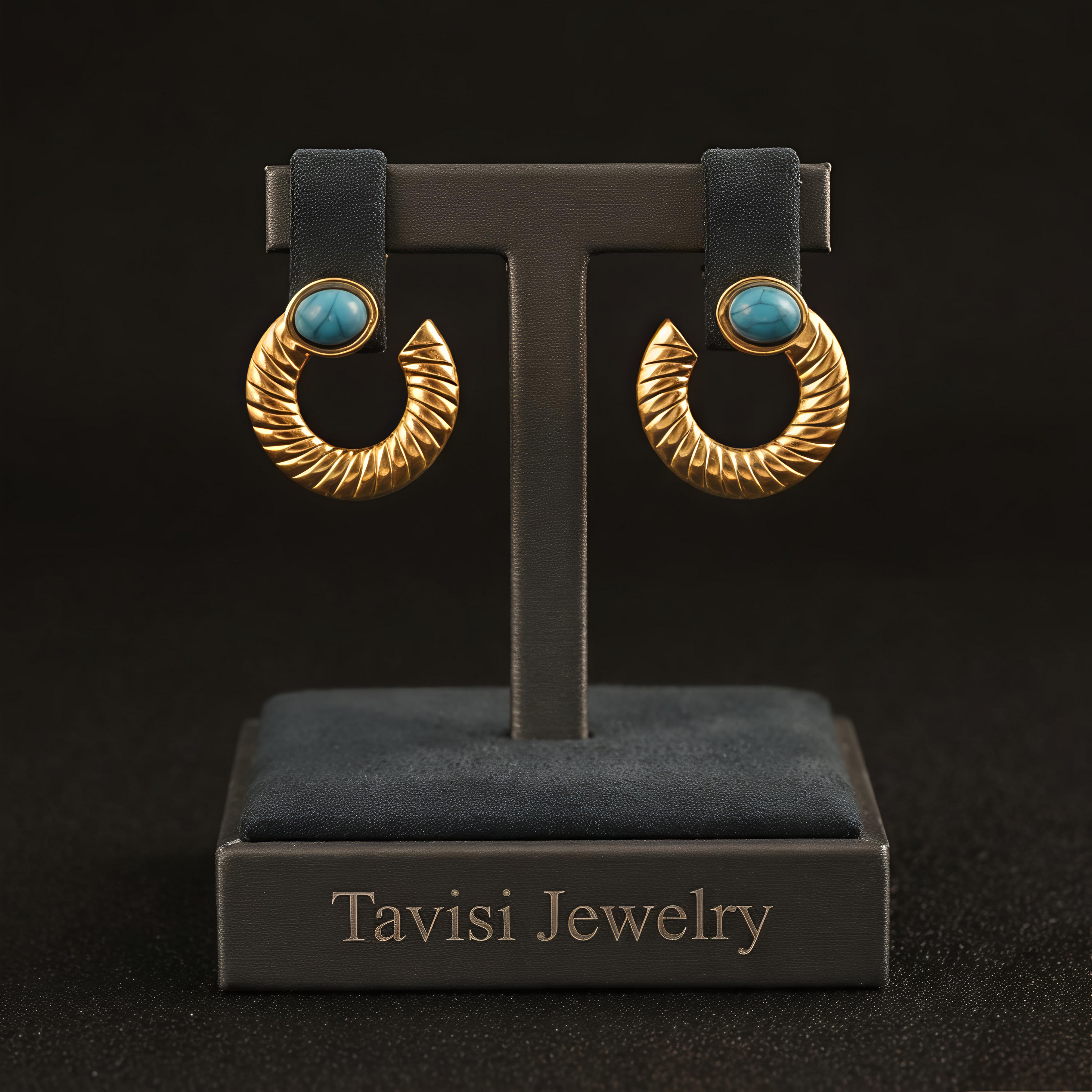 Tavisi azure twist stone hoop earrings in 22K gold plated 316L surgical stainless steel for women
