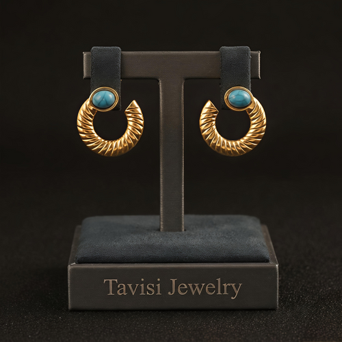Tavisi azure twist stone hoop earrings in 22K gold plated 316L surgical stainless steel for women
