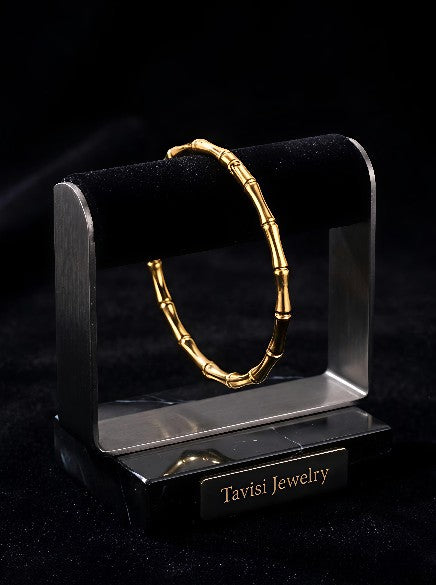 Tavisi Bamboo Glow 22K gold plated anti tarnish 316L stainless steel kada bracelet for women