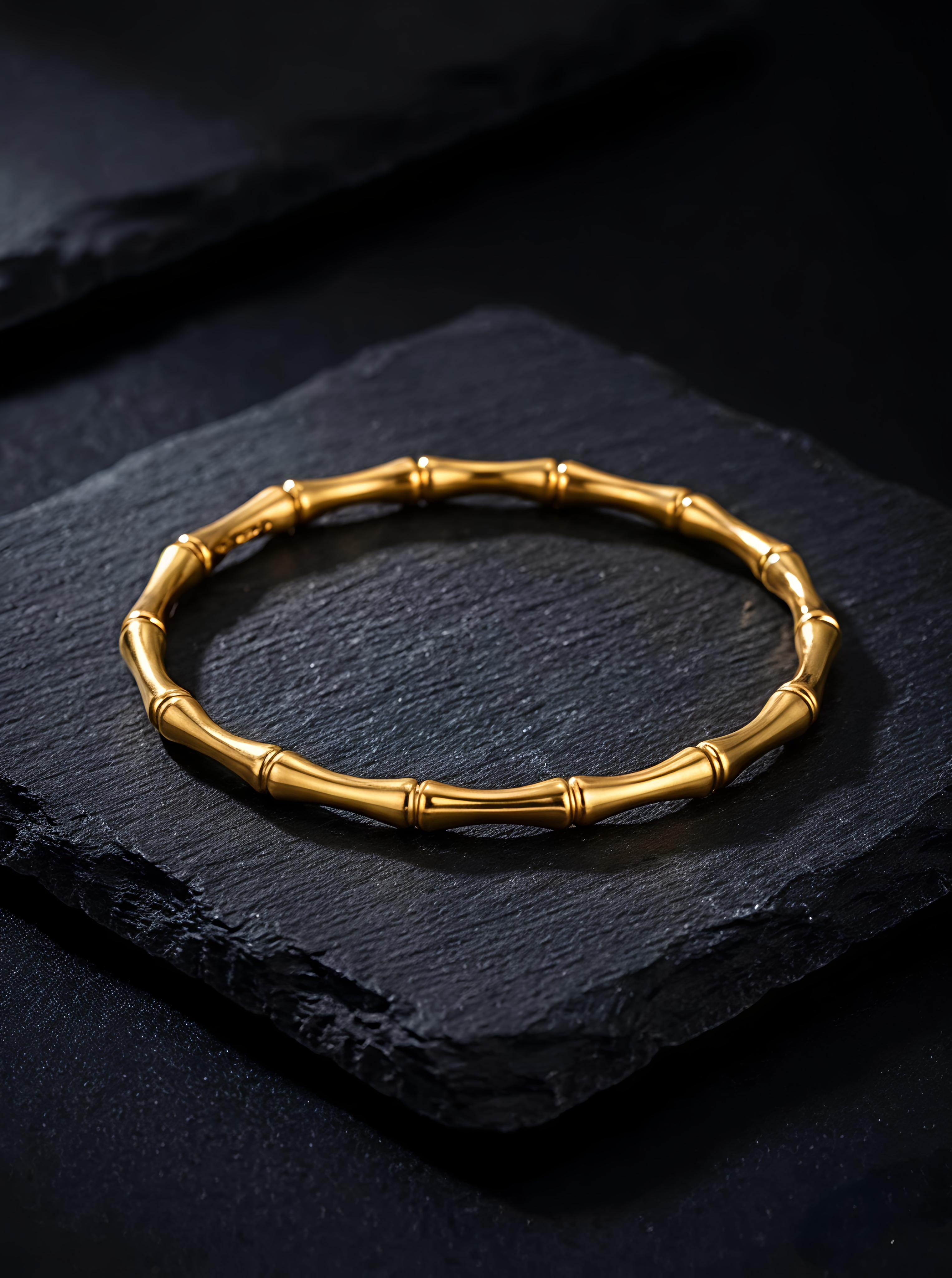 Premium bamboo design waterproof long lasting gold kada bracelet by Tavisi Jewellery