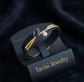 Tavisi blue pearl elegance kada in gold plated 316L surgical stainless steel with blue stone and pearl detailing, anti tarnish finish, spring lock design, size 2.4
