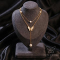 Tavisi butterfly pearl drop anti tarnish gold layered necklace for women