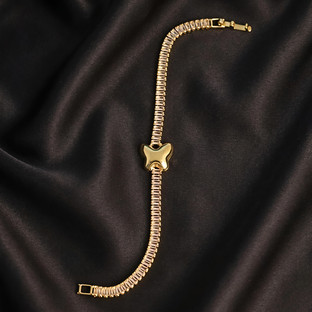Luxury butterfly tennis bracelet with sparkling zircon stones and waterproof anti tarnish gold finish