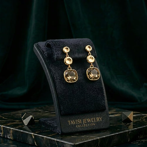 Tavisi Celeste crystal drop earrings with 22K gold plating and anti tarnish finish for women