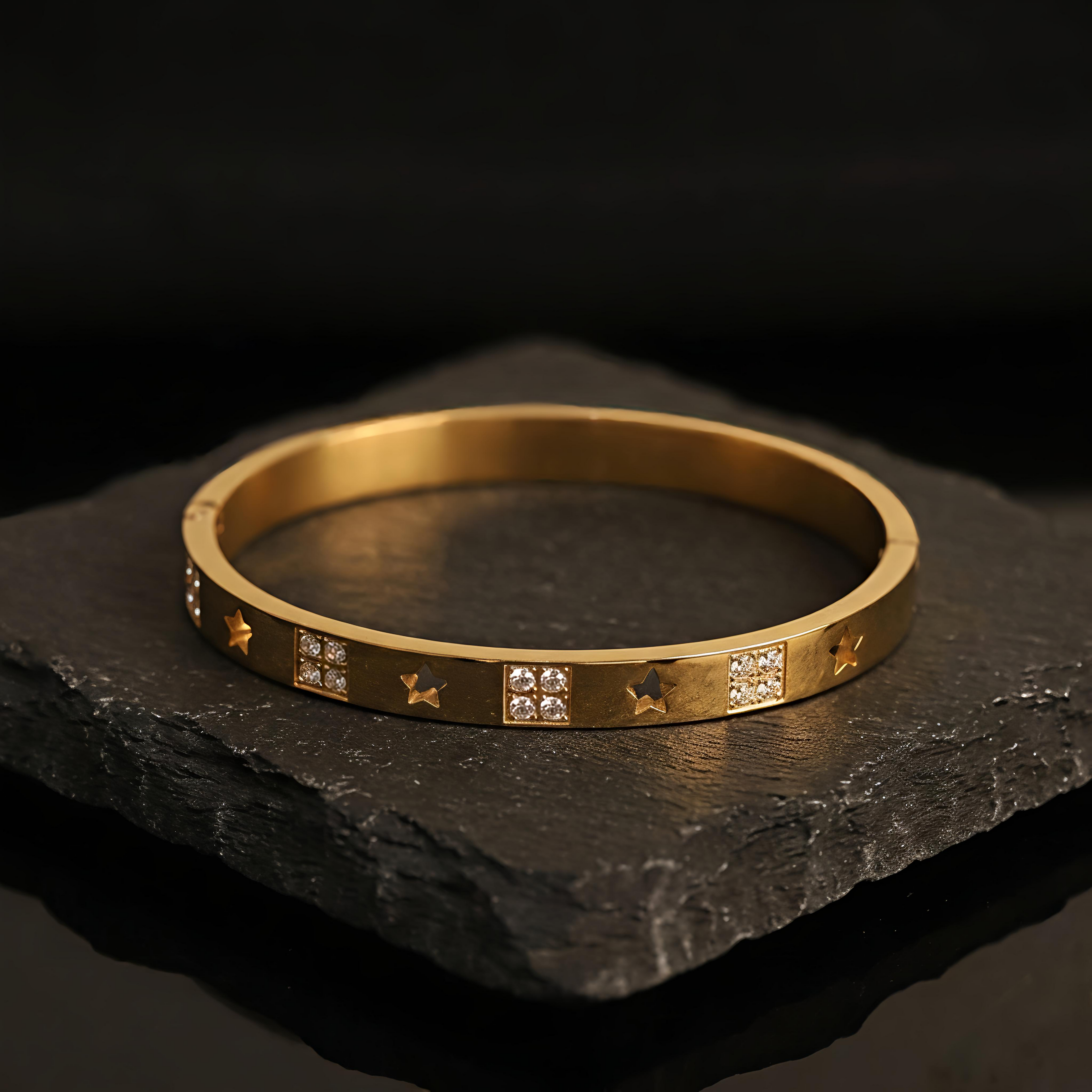 Luxury 316L surgical stainless steel gold kada bracelet with AD stones by Tavisi