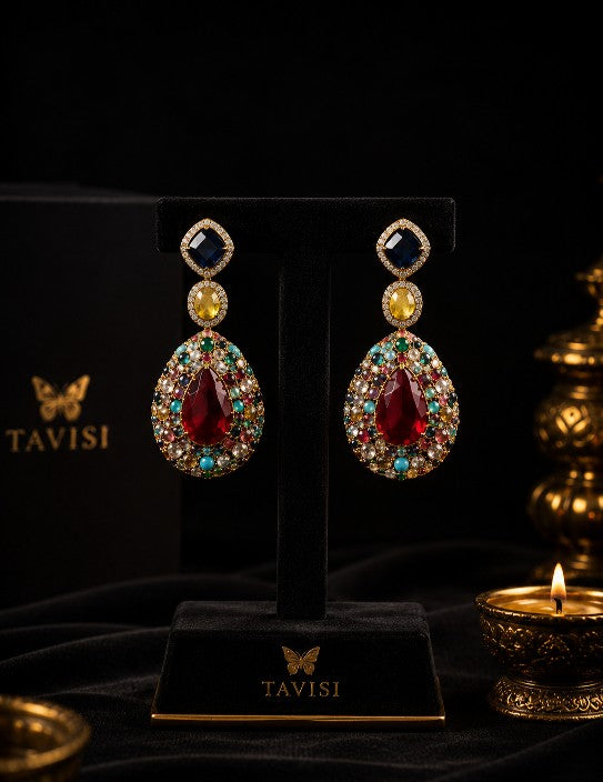 Tavisi Celestia Multicolor Victorian Luxury Statement Drop Earrings
