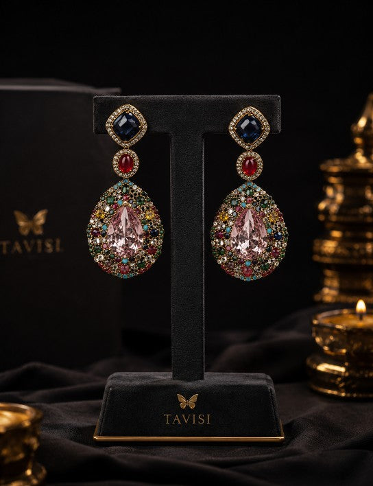 Luxury Victorian Multicolor Statement Drop Earrings for Wedding and Party Wear