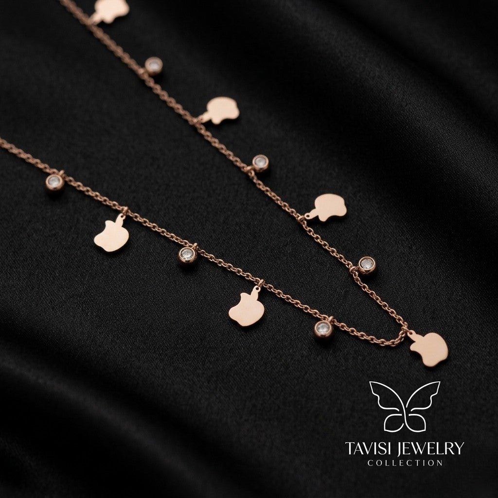 Tavisi Celina Rose Gold Apple Tanmaniya Necklace with 316L premium surgical stainless steel 18K anti tarnish luxury finish 