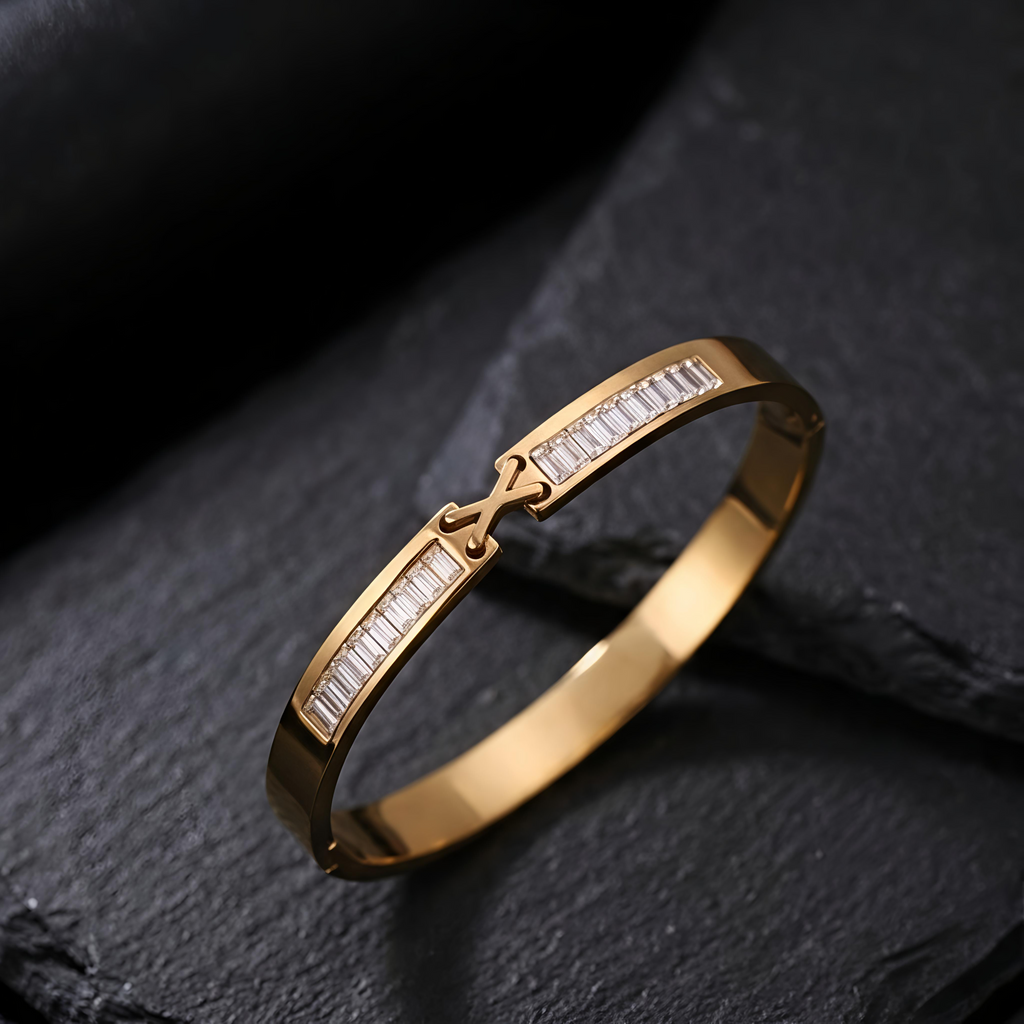 Tavisi gold AD stone bracelet with waterproof finish and long lasting shine