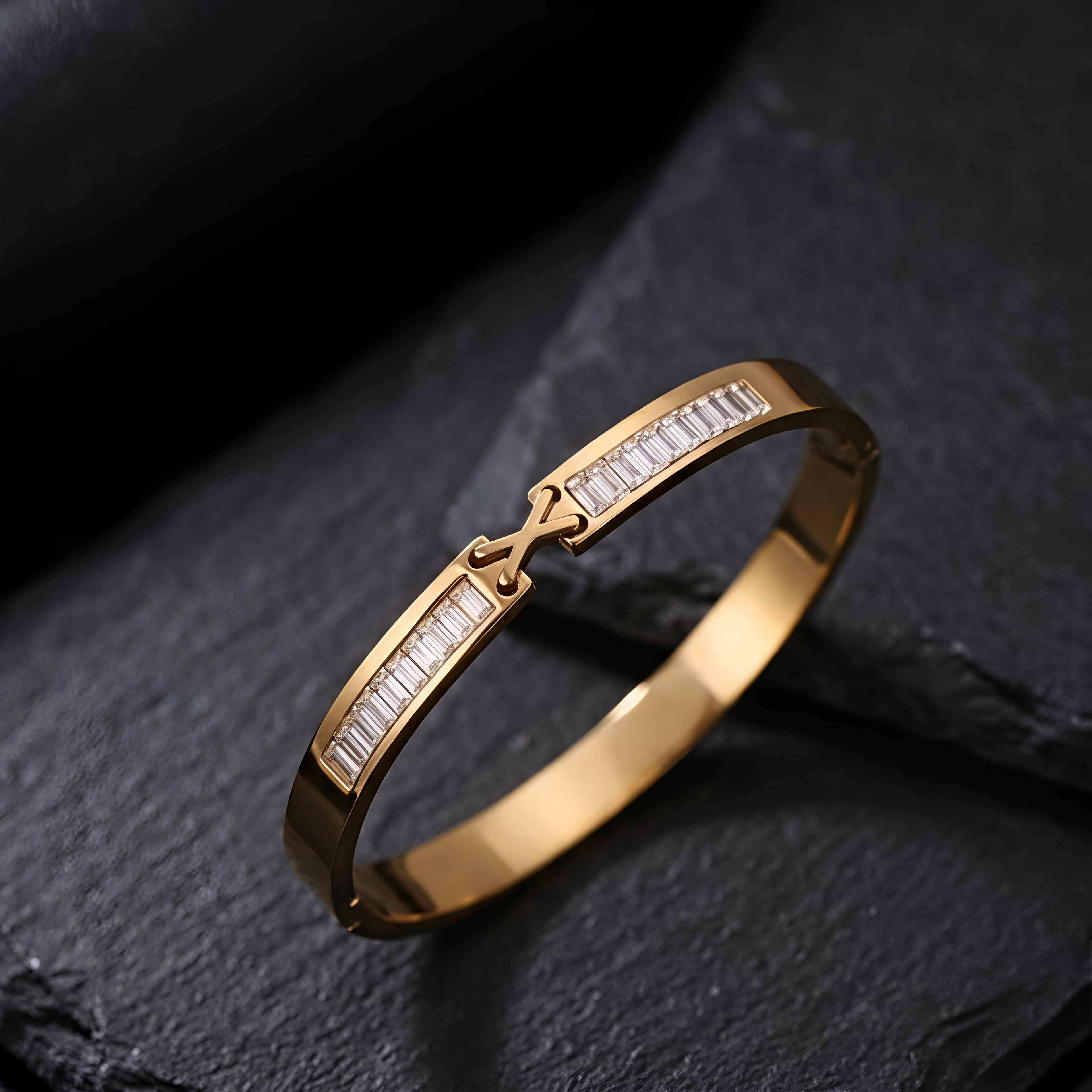 Tavisi gold AD stone bracelet with waterproof finish and long lasting shine